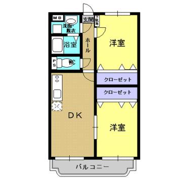 マーブルハイツ坂元A(2DK/3階)の間取り写真