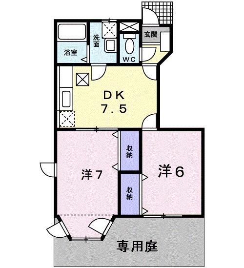 サンパティークB(2DK/1階)の間取り写真