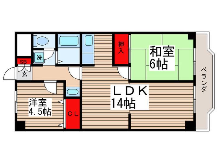 レジデンス富美浜(2LDK/4階)の間取り写真