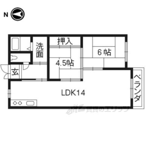 シャトー洗堰(2LDK/1階)の間取り写真