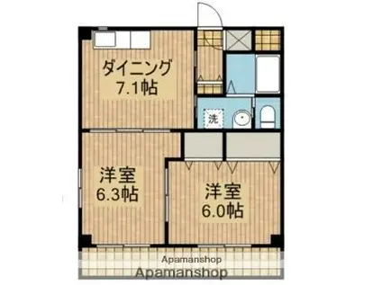 デュアルカーサ横町(2DK/3階)の間取り写真