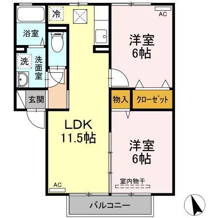サンエクセルA棟(2LDK/1階)の間取り写真