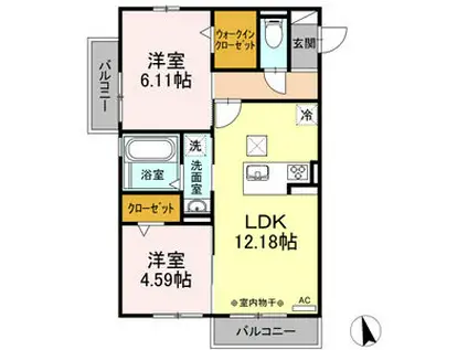 グランメゾン・新瀬戸 A(2LDK/1階)の間取り写真