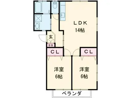 ラ・メゾン中里C(2LDK/1階)の間取り写真