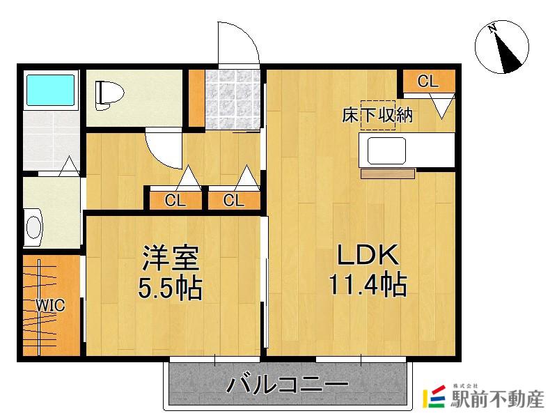 ソレイユ小浜  B棟(1LDK/2階)の間取り写真