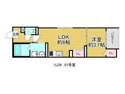 ハーモニーテラス鶴見緑地(1LDK/1階)の間取り写真