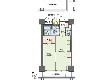 クラシオン小笹山手3番館(1LDK/10階)の間取り写真