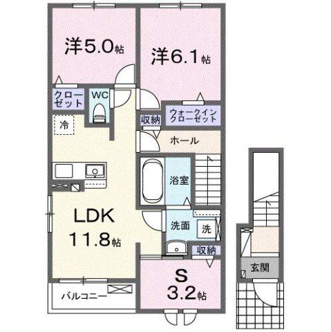 ヒルズ津屋崎I(3LDK/2階)の間取り写真