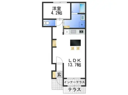 大阪府松原市丹南アパート(ワンルーム/1階)の間取り写真