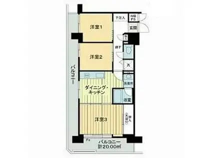 ライオンズマンション練馬(3DK/8階)の間取り写真