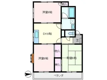 セルアーモ金子(3DK/1階)の間取り写真