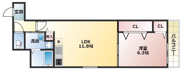 フジパレス今川III番館(1LDK/1階)の間取り写真
