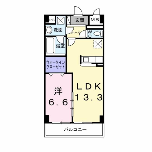 ドミールII オオハマ(1LDK/4階)の間取り写真