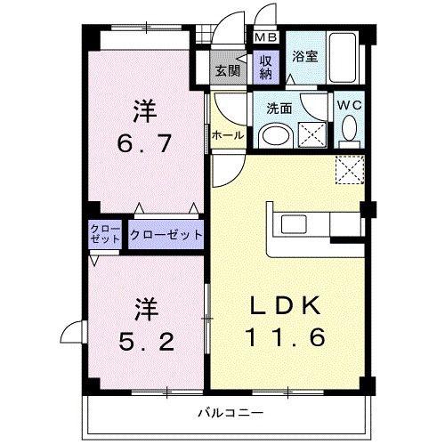 グランドガーデン(2LDK/2階)の間取り写真
