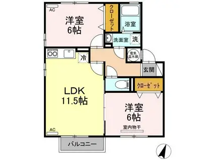 オーシャンソレイユ C(2LDK/1階)の間取り写真