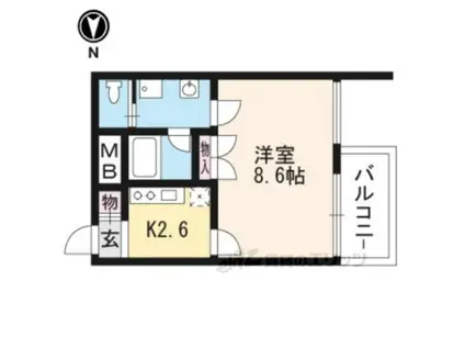 モノコモド御前B棟(1K/2階)の間取り写真