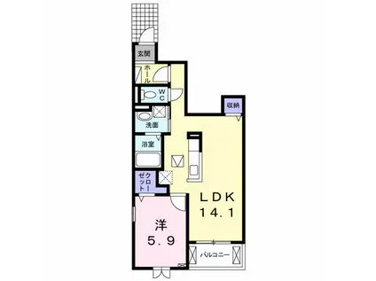アンビシャス B(1LDK/1階)の間取り写真