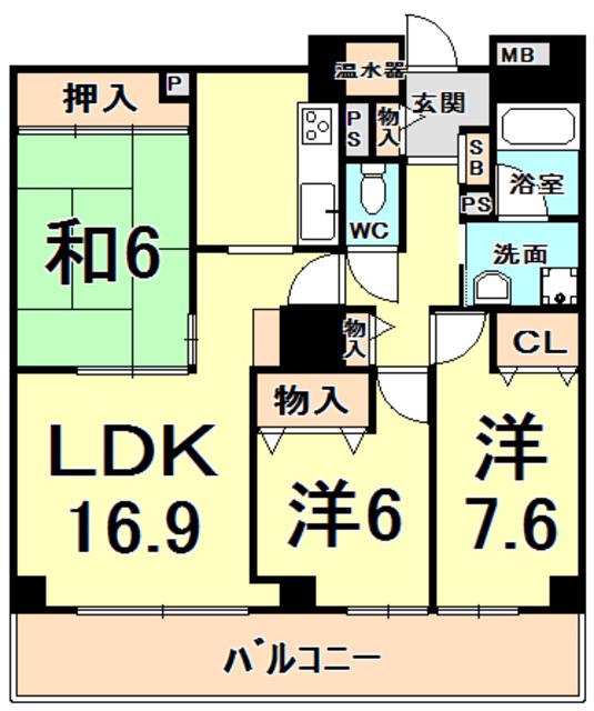 ラピタス31西宮(3LDK/19階)の間取り写真