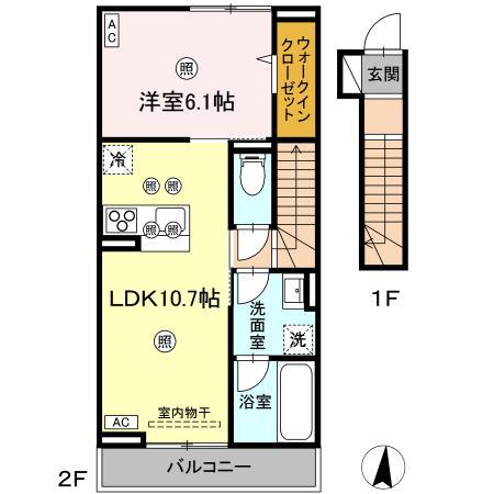 ヌオーヴォチッタ(1LDK/2階)の間取り写真