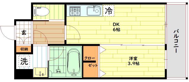 プレジオ関目(1DK/3階)の間取り写真