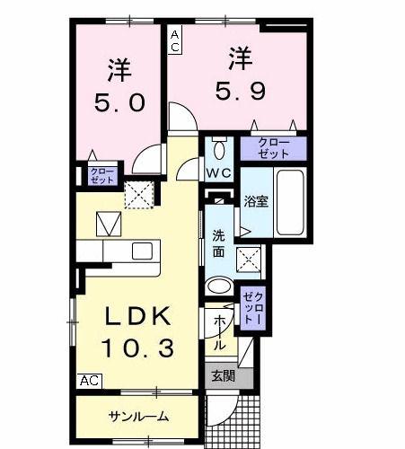 フォルトゥーナ(2LDK/1階)の間取り写真
