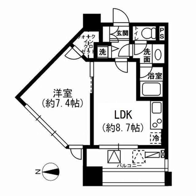 レジディア市ヶ谷(1LDK/9階)の間取り写真