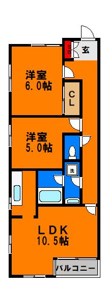 メゾンド稲毛(2LDK/1階)の間取り写真