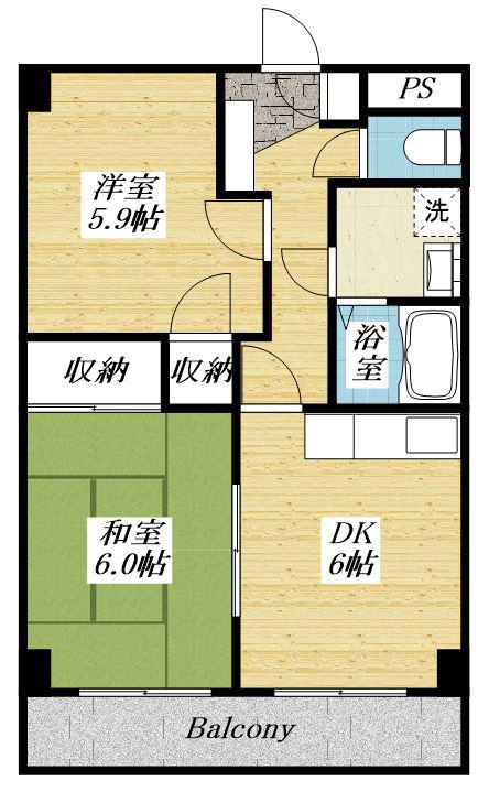 サンライズ東豊田(2DK/2階)の間取り写真