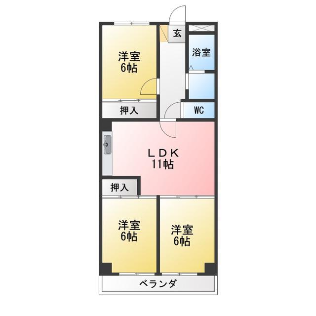アルカサール武蔵野(3LDK/2階)の間取り写真