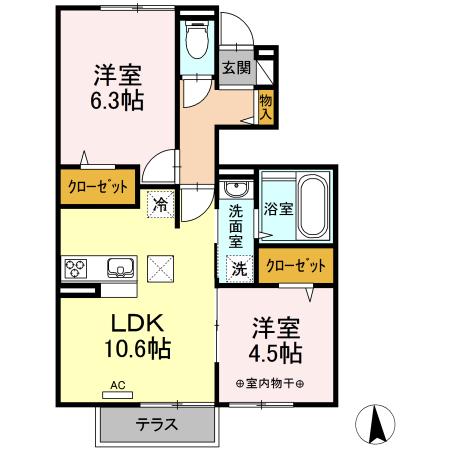 ルミエール(2LDK/1階)の間取り写真