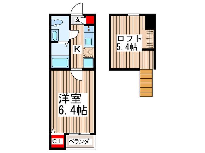 ソレイユ検見川(1K/2階)の間取り写真