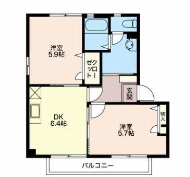 パティオB(2DK/1階)の間取り写真
