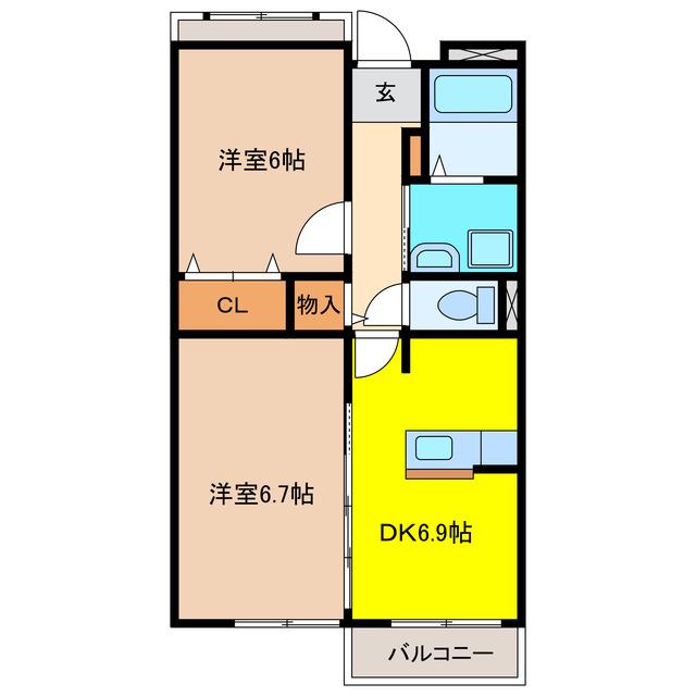 スカイホープ(2DK/3階)の間取り写真