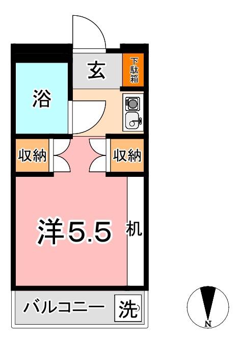 サンピア倉敷(ワンルーム/2階)の間取り写真