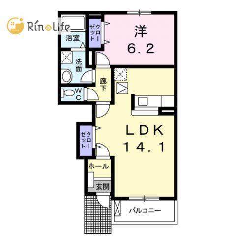 アルカンシエルI(1LDK/1階)の間取り写真