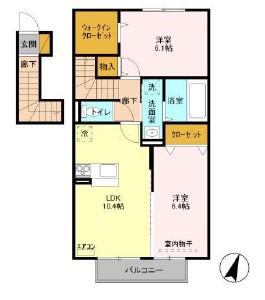 ラ プリマさくら坂(2LDK/2階)の間取り写真