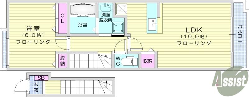 ピュアハウスⅡ(1LDK/2階)の間取り写真