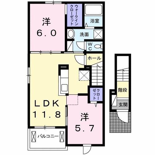 リンク A(2LDK/2階)の間取り写真