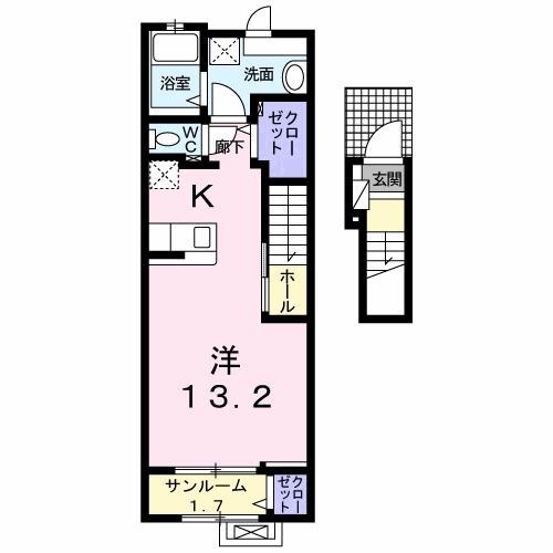 ベルデ ハイム(1K/2階)の間取り写真