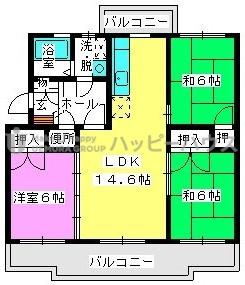 エクセレント・フジII(3LDK/3階)の間取り写真