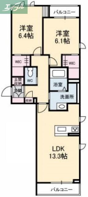 リーリエ原尾島(2LDK/3階)の間取り写真