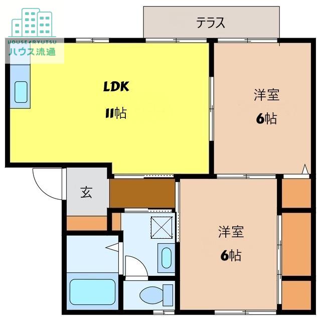 ラフォーンヴィラ F棟(2LDK/1階)の間取り写真