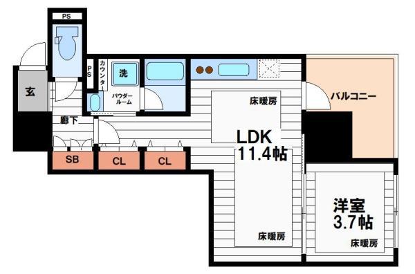 グランドメゾン谷町4丁目(1LDK/16階)の間取り写真