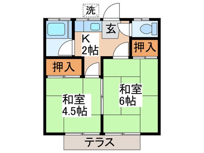 フレンドハイツ(2K/2階)の間取り写真