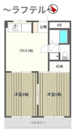 富士見パークマンション(2DK/4階)の間取り写真