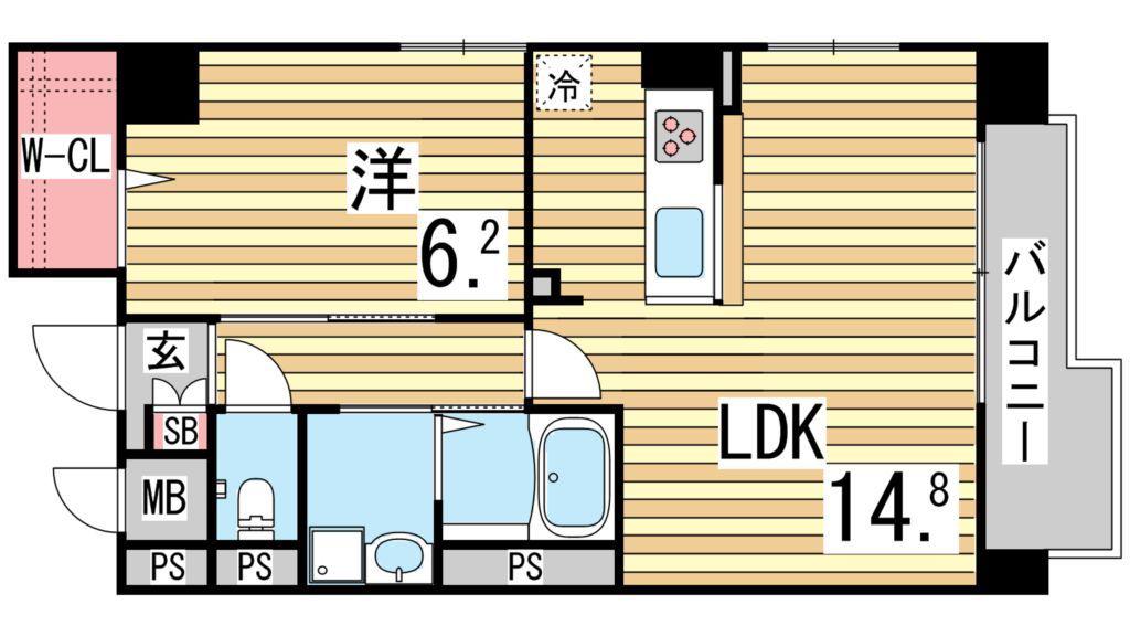 エルイソベ三宮(1LDK/13階)の間取り写真