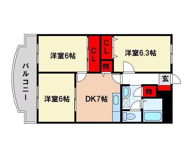 エミューデコンフォート(3DK/3階)の間取り写真