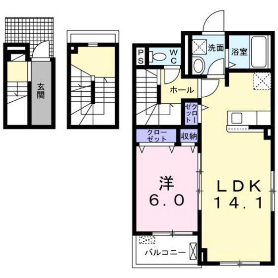 ミキハウスB(1LDK/3階)の間取り写真