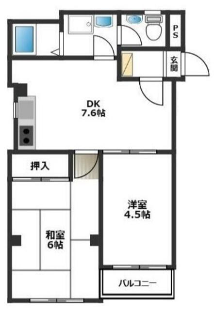 A-フラット(2DK/2階)の間取り写真