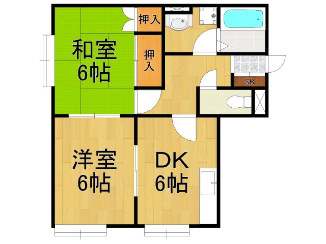 ハピネス浦風1(2DK/1階)の間取り写真